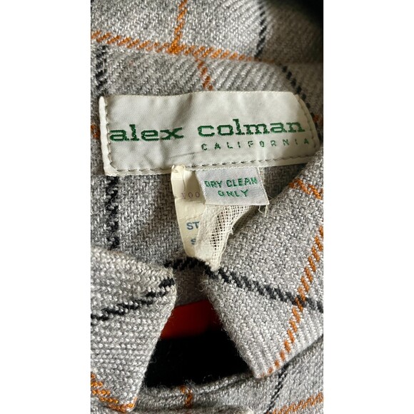VTG Alex Colman Gray Plaid Wool Blazer Preppy Mandarin Collar Orange Liner - Picture 11 of 11